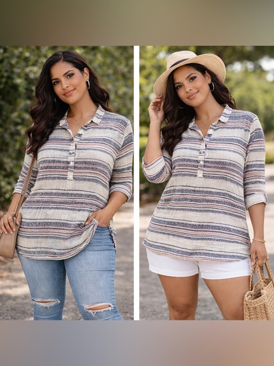 Columbia Tops - Columbia Button Henley Sz L Aztec Striped Outdoor‎ Boho Western Y2K Gauze